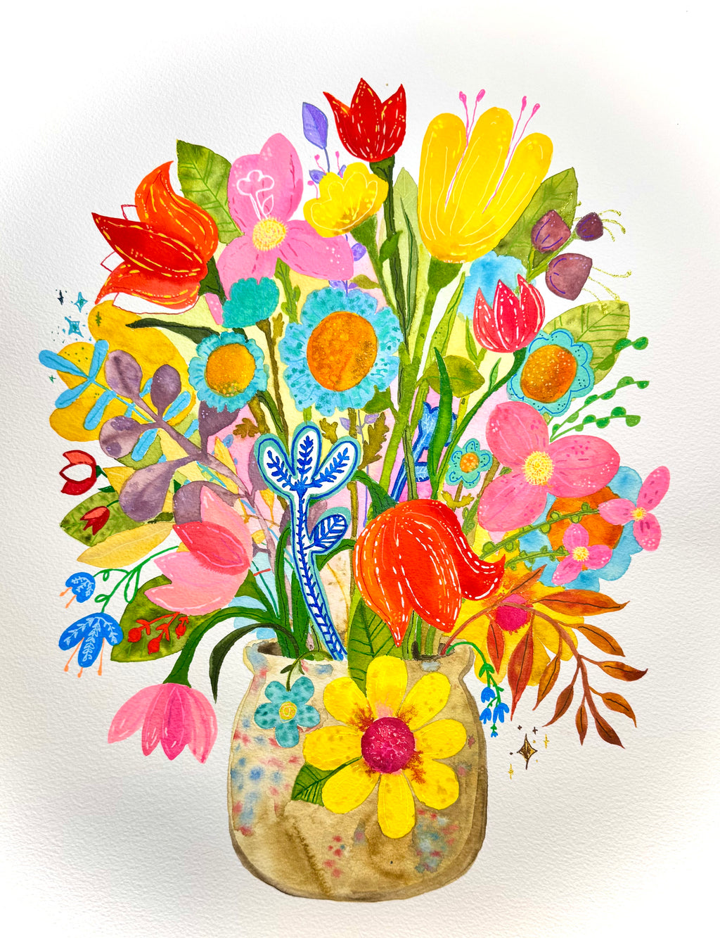 Standing Up. Bright floral watercolor