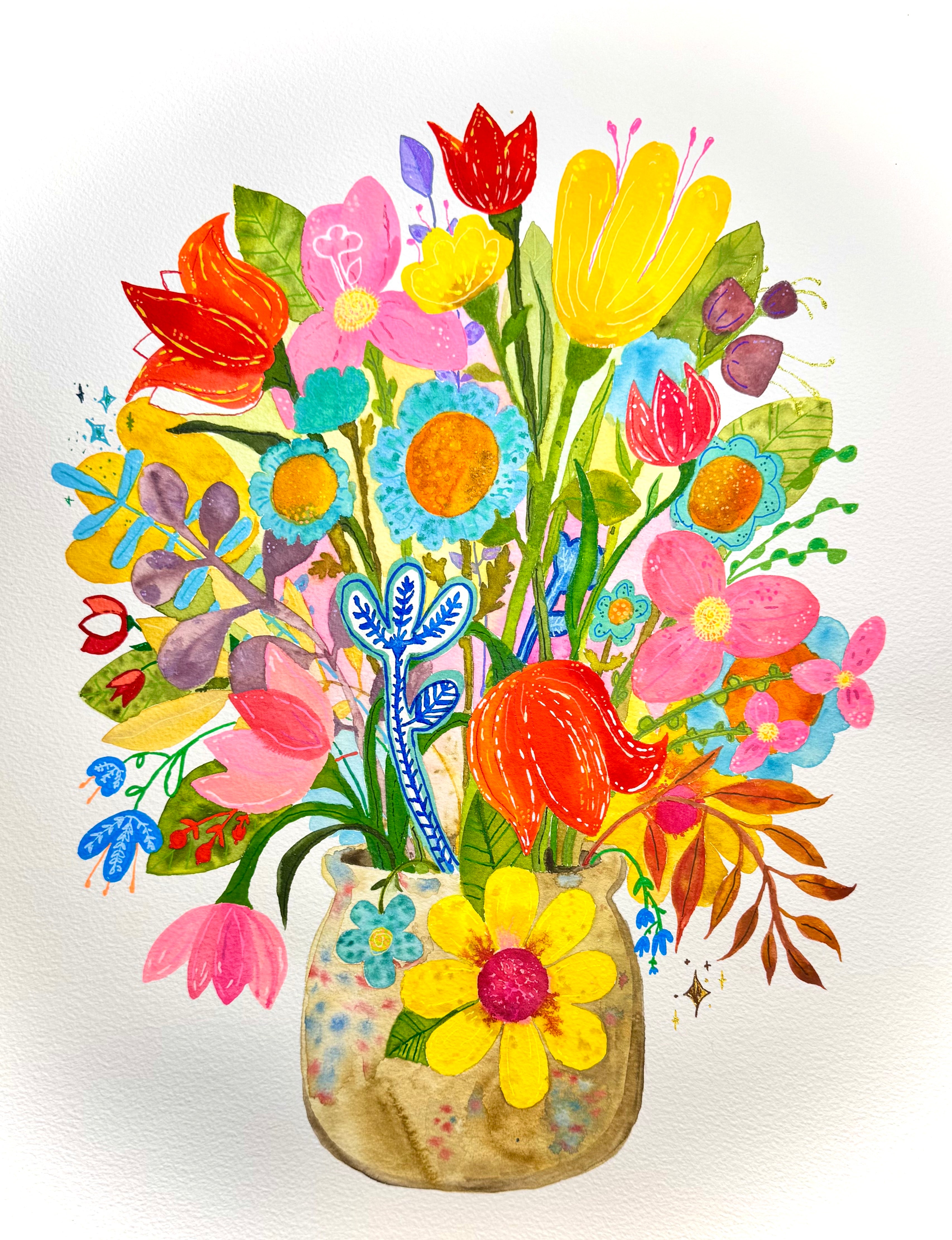 Standing Up. Bright floral watercolor