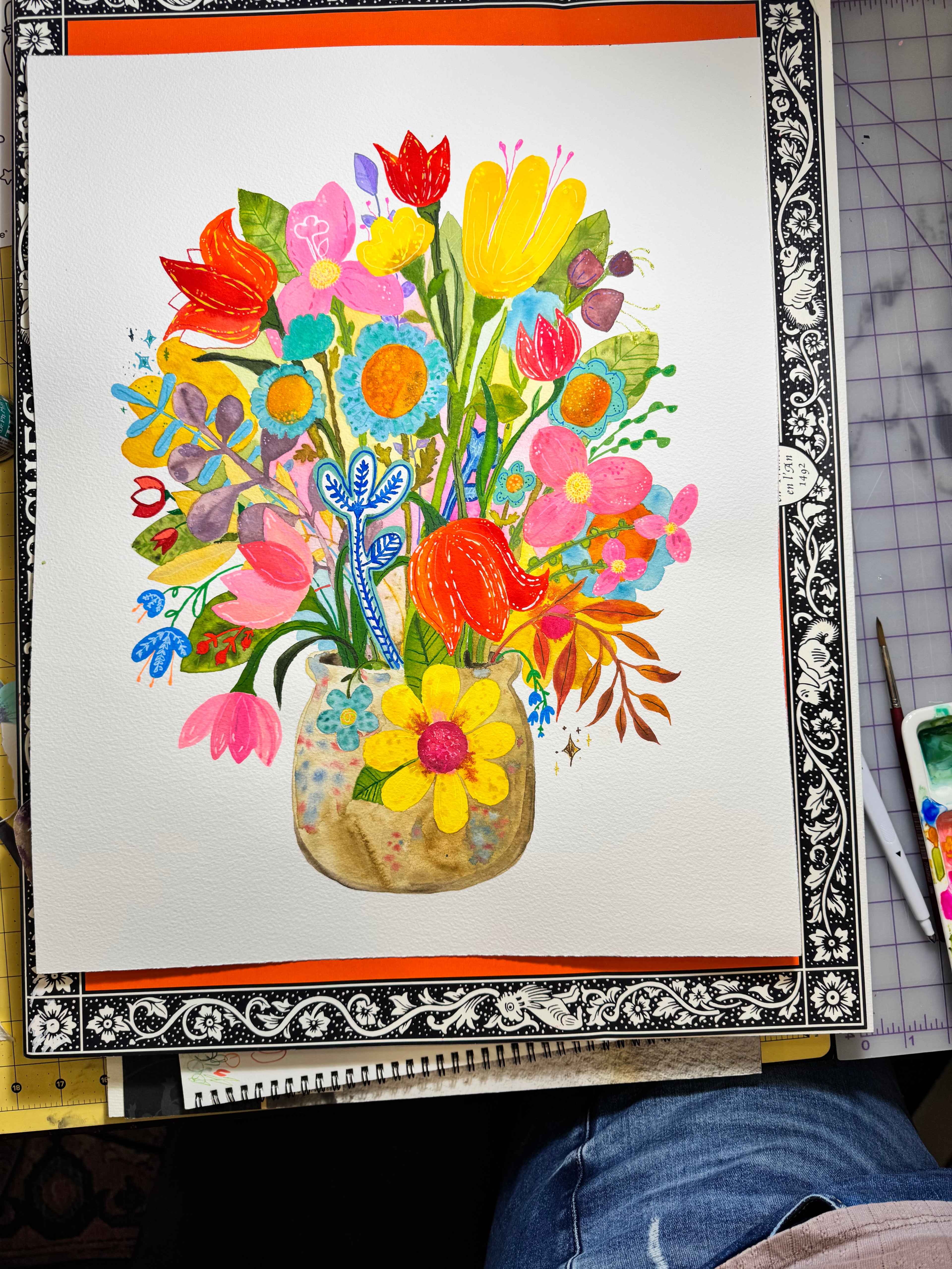 Standing Up. Bright floral watercolor