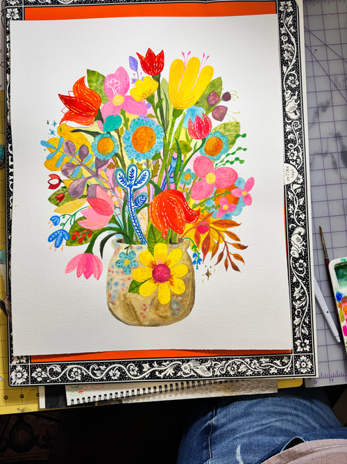 Standing Up. Bright floral watercolor