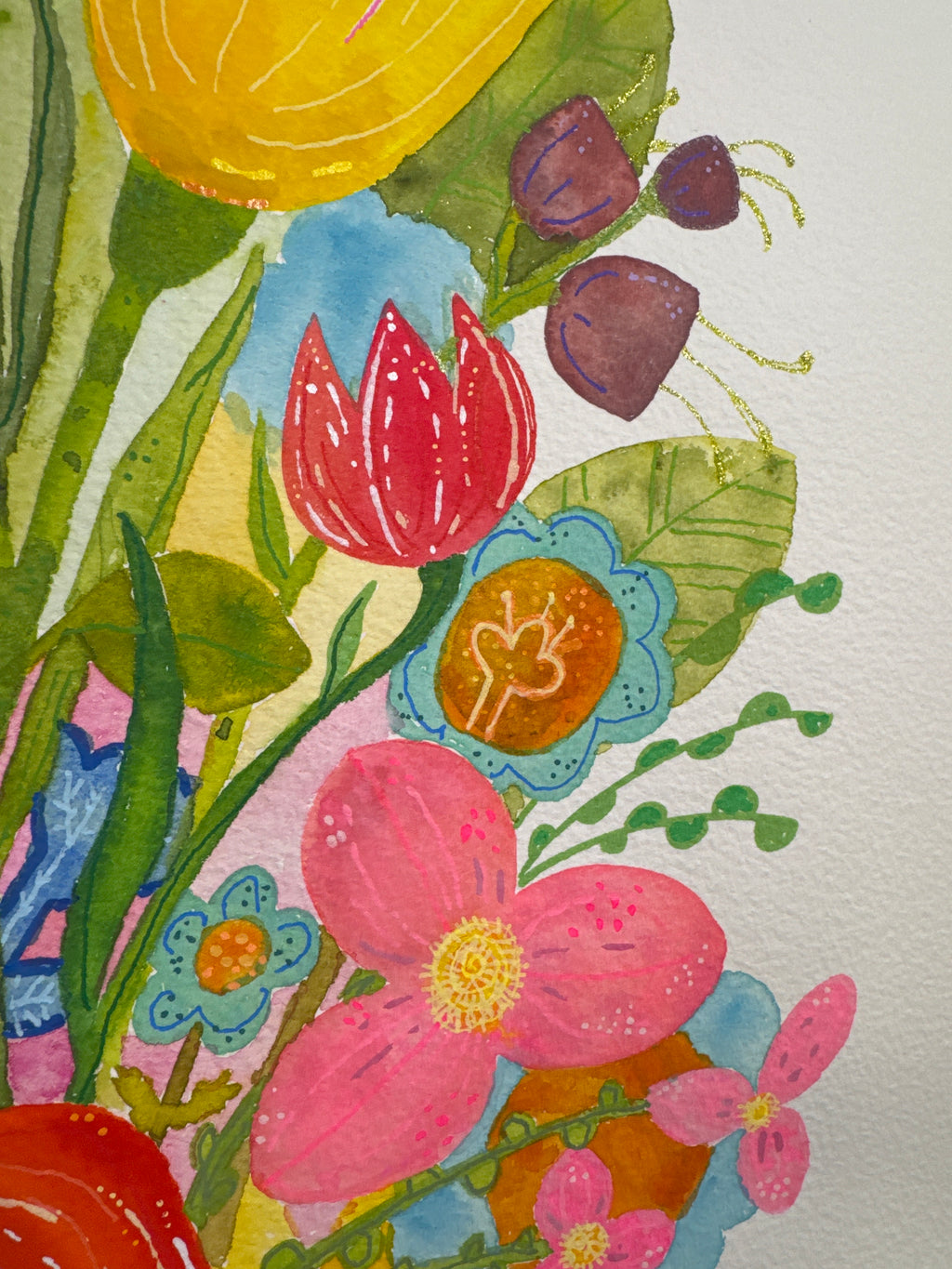 Standing Up. Bright floral watercolor